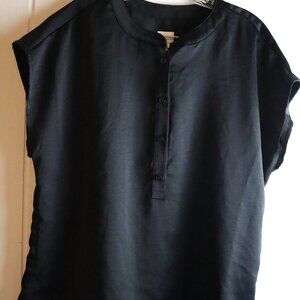 A New Day Black Cap Sleeve Half Button Down Pullover Womens Large Shirt